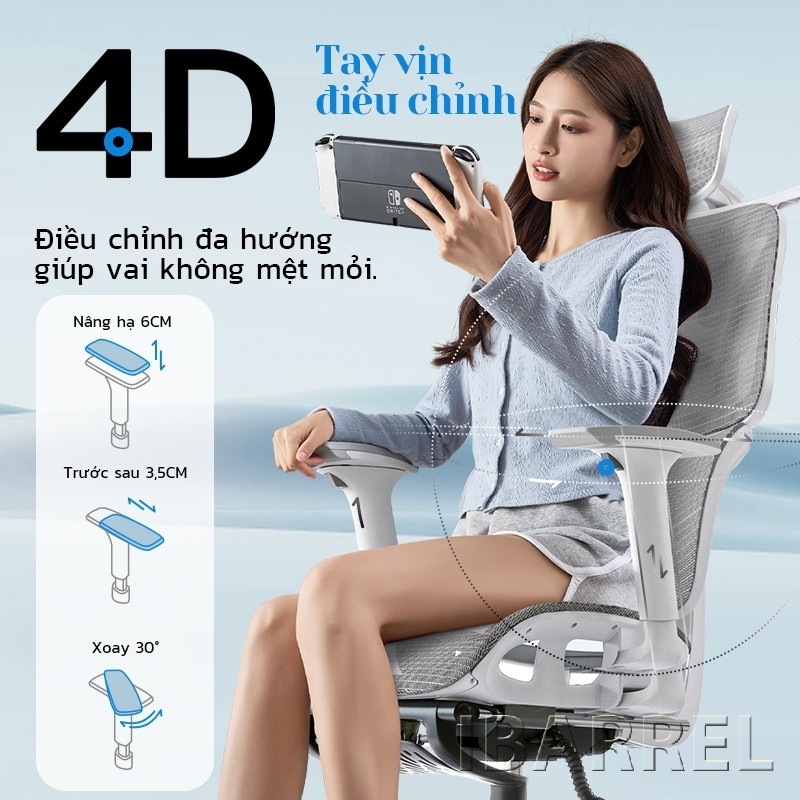 IBARREL Ghế ergonomic van phong thoang khi chong dau lung tua dau dieu chinh cao do freeShip | BigBuy360 - bigbuy360.vn