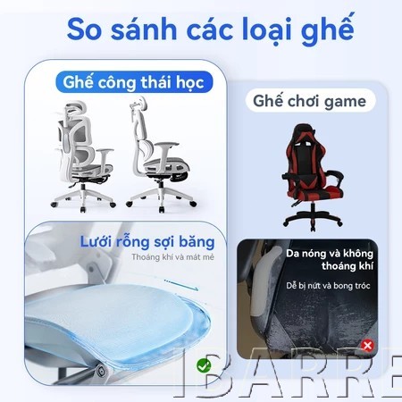IBARREL Ghế ergonomic van phong thoang khi chong dau lung tua dau dieu chinh cao do freeShip | BigBuy360 - bigbuy360.vn