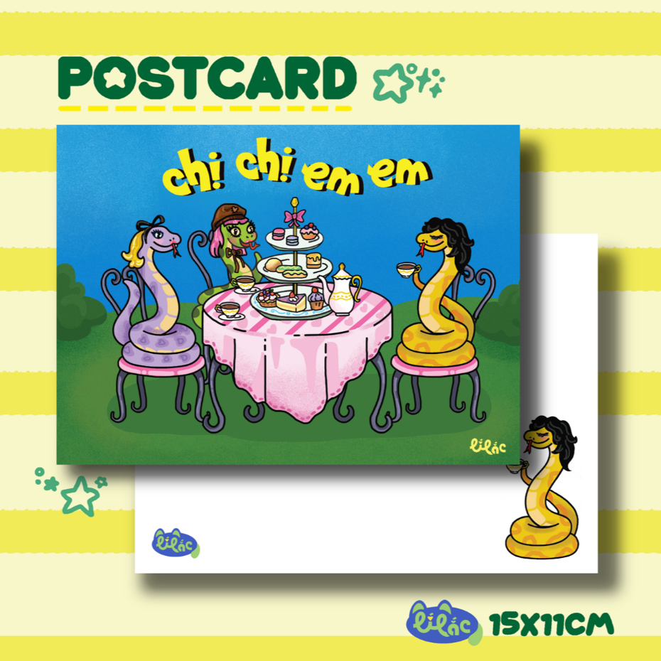 Postcard "Chị chị em em" hài hước - Thiệp đáng yêu tặng người thân, bạn bè - Lilac