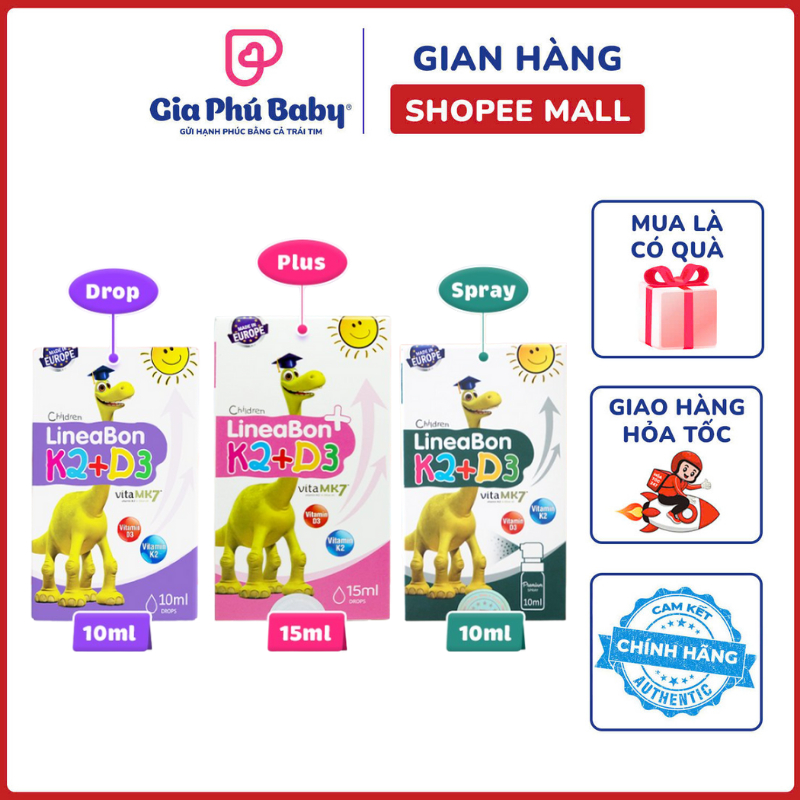 Vitamin D3K2 LineaBon Chính Hãng Ý – Dạng Giọt 10ml, 15ml & Xịt – Hỗ Trợ Hấp Thu Canxi Cho Bé