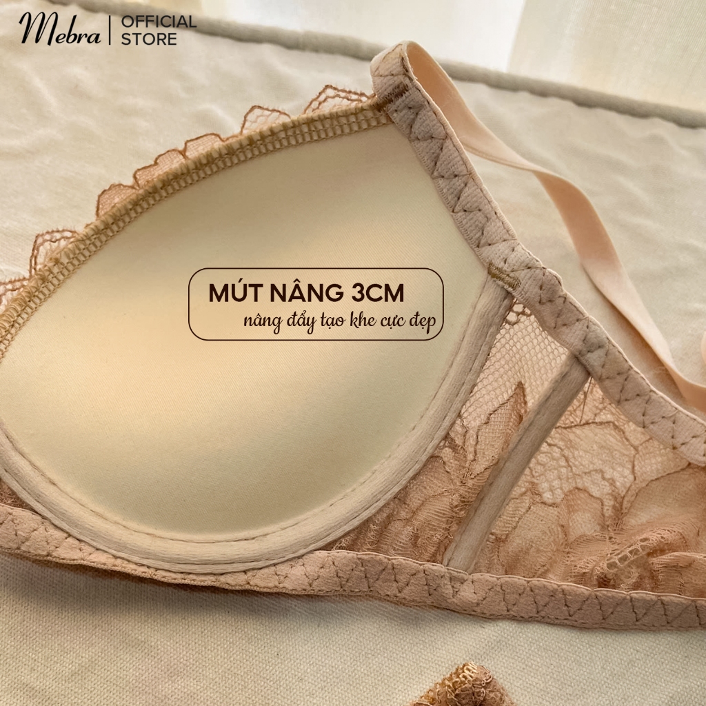 Bộ đồ lót áo ngực nâng đẩy tạo khe mút 3cm có gọng màu nu đậm cup chéo quần không viền hông Mebra | BigBuy360 - bigbuy360.vn