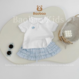 [BAOBAO- ODER] ÁO CỔ SEN VIỀN XANH THÊU CÁ VOI , CHÂN VÁY KẺ SỌC XANH BÈO 3 TẦNG CHO BÉ GÁI -M563