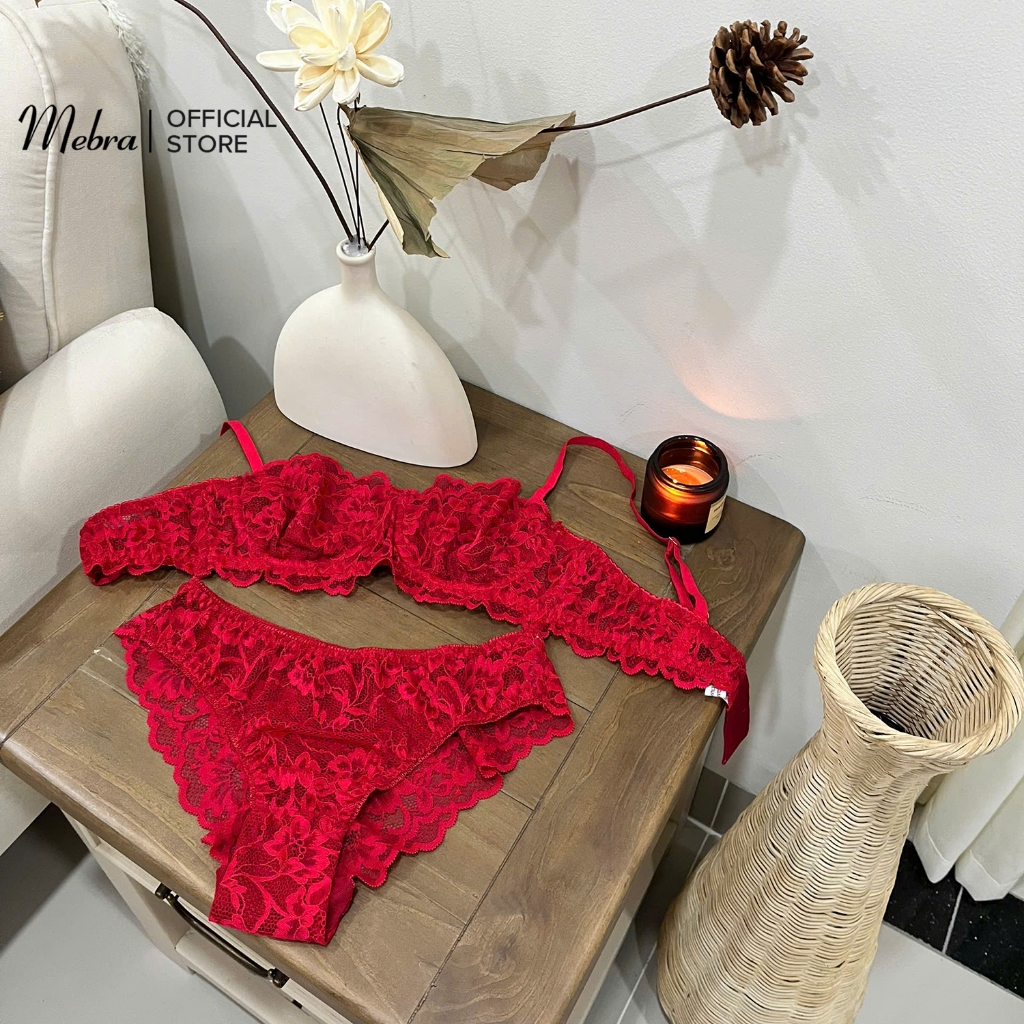 MELINA - Bộ Đồ Lót Ren Nữ Đỏ Đô Viền Mi Áo Cup Ngang Có Gọng Quần Lót Ren Cánh Tiên Không Lộ Viền Mông Mebra | BigBuy360 - bigbuy360.vn