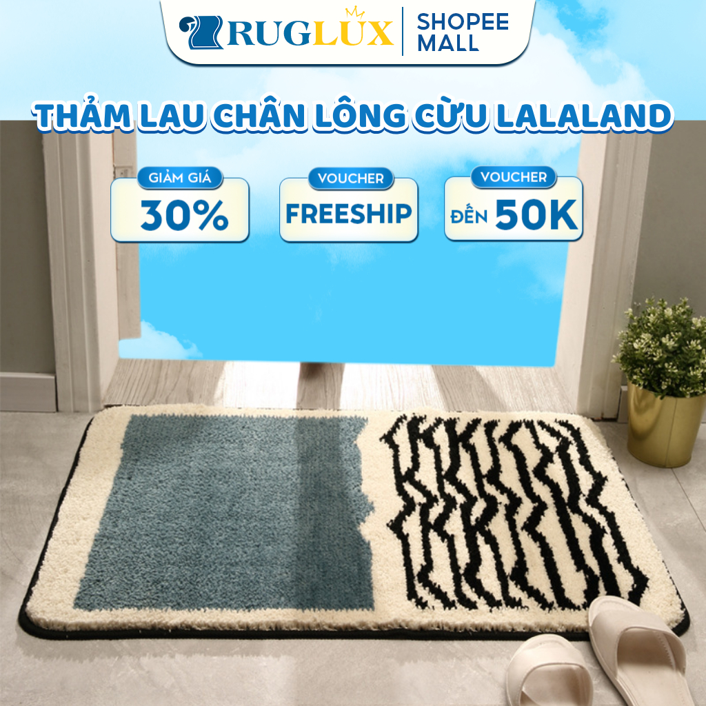 Thảm Chùi Chân Lông Cừu congtrangbedding, Thảm Lau Chân LALALAND Chống Trượt - Thấm Nước