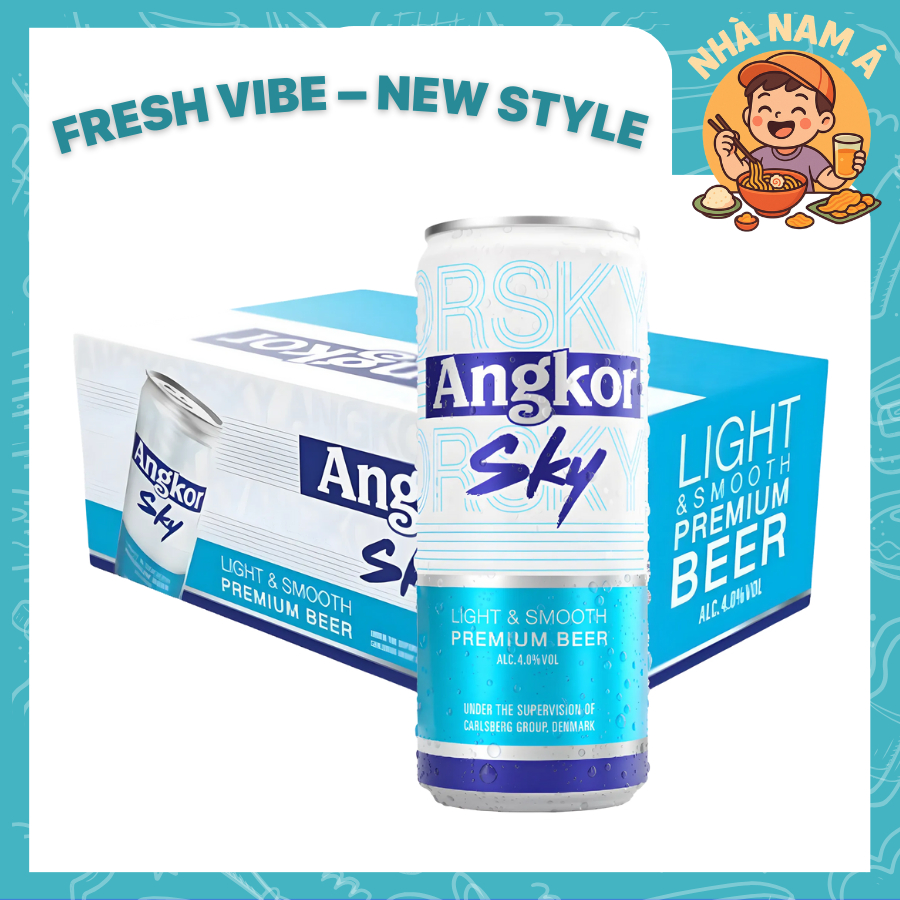 Thùng 24 Lon Bia Angkor Sky Campuchia 330ml Nồng Độ 4% Thơm Ngon Chuẩn Gốc
