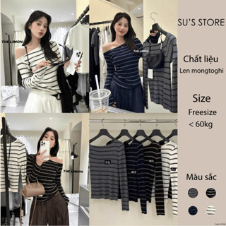 (HÀNG QC) Áo Len Montoghi Kẻ Lệch Vai Dài Tay A3166 Susstore Thời Trang Nữ