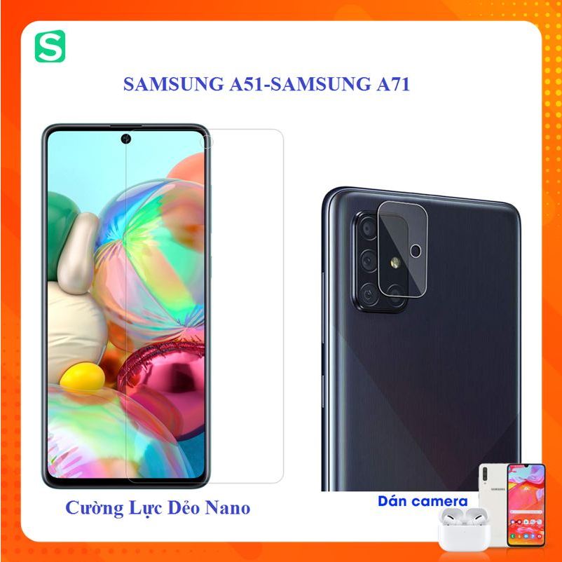 Combo Dán cường lực dẻo nano màn hình cho Samsung A51 - A71 + Dán bảo vệ camera A51 - A71