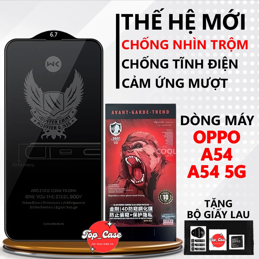 Kính cường lực Chống Nhìn Trộm OPPO A54/ A54 5G full màn.Miếng dán bảo vệ màn hình| Top case