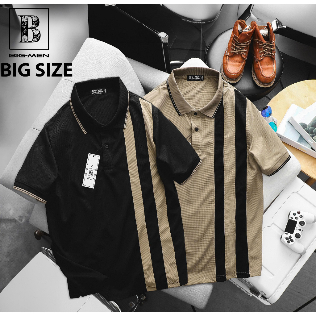 [ Big Size 85- 135 kg] Áo thun polo nam big size vải tổ ong phối 2 sọc to thời trang Big Men