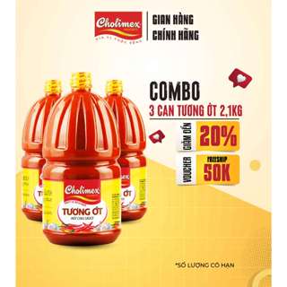 Combo 3 Chai Tương Ớt Cholimex PET 2.1kg – Ớt Tươi Nguyên Chất, Cay Ngon Đậm Đà