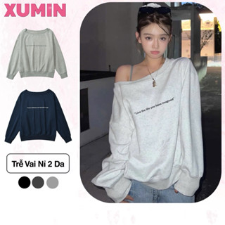Áo Sweater Trễ Vai Chất Liệu Nỉ Ép Hàn In Chữ Basic " Imagined " ( Sweater Trễ Vai )