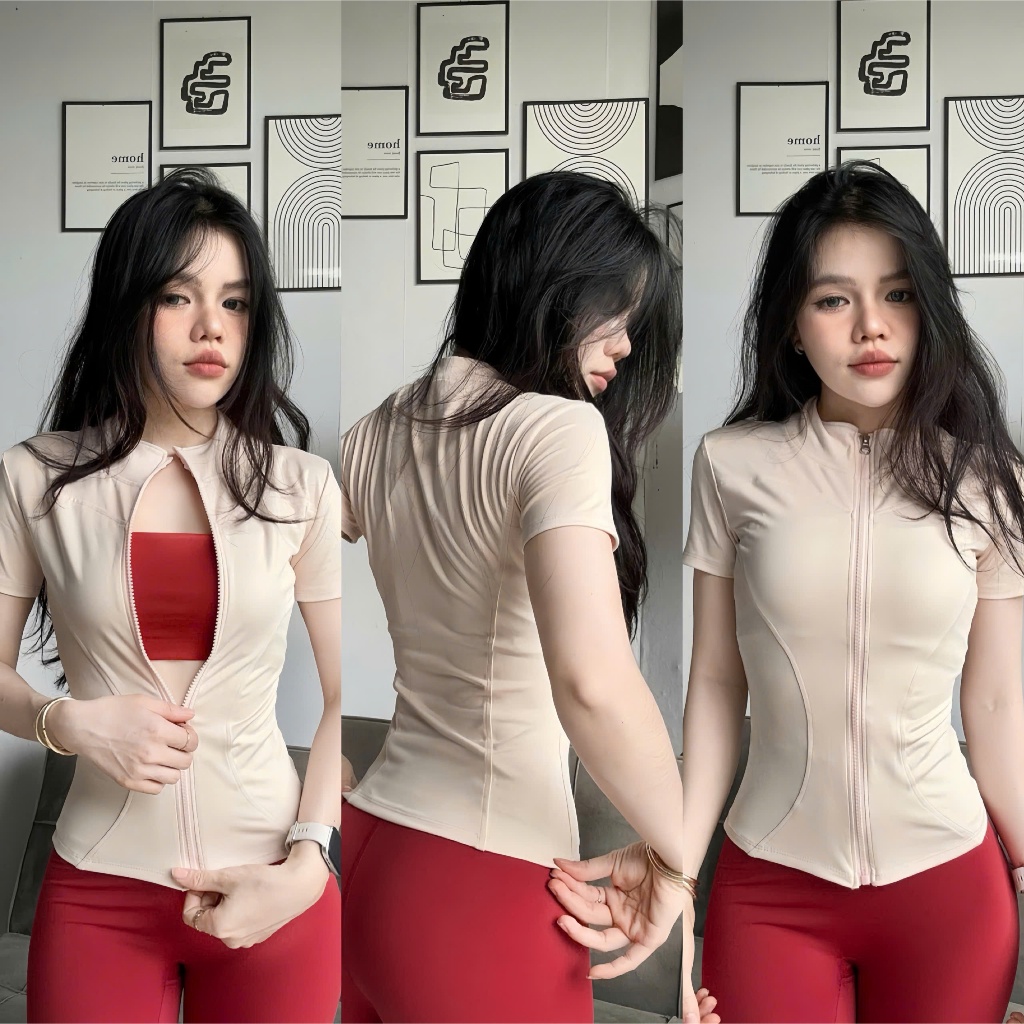 Áo Cộc Tay Poly Dây Kéo Form Body Thể Thao GYMMY⚡️ Hàng xuất khẩu ⚡️ | BigBuy360 - bigbuy360.vn