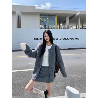   Sẵn  Set Đồ Bộ Nữ Áo Khoác Len Cardigan Mùa Đông Nữ Chân Váy Chữ A Len Ôm Body Đi Đà Lạt Bigsize Hàn Quốc Chali SD26 