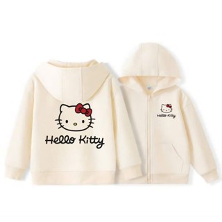  Áo khoác bé gái Hoodie Zip nỉ Hàn phong cách đơn giản thanh thoát in pet 5D hình Hello Kitty mẫu 2  