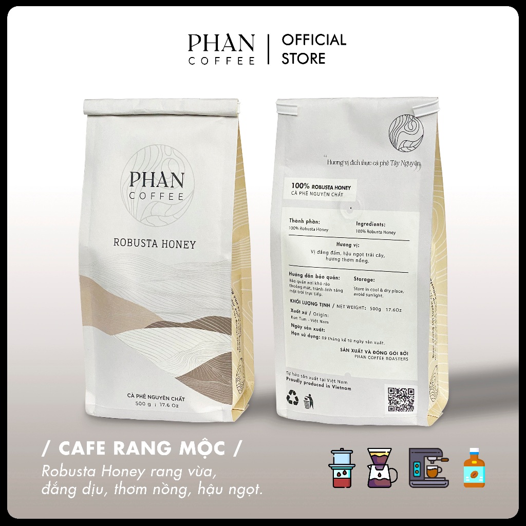 Cà phê ROBUSTA HONEY nguyên chất rang mộc vị đắng đầm hậu ngọt thơm nồng pha phin pha máy - Phan Cof