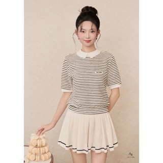 ARA - Áo len kẻ đen trắng cổ sen kèm nơ Aeris Top Al149