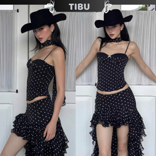  Set Áo Hai Dây Chấm Bi Phối Chân Váy Ngắn Bèo Tầng Dài Sau TIBU Set Đồ Nữ Lạ Mắt Sang Chảnh Đi Chơi Dạo Phố B594 