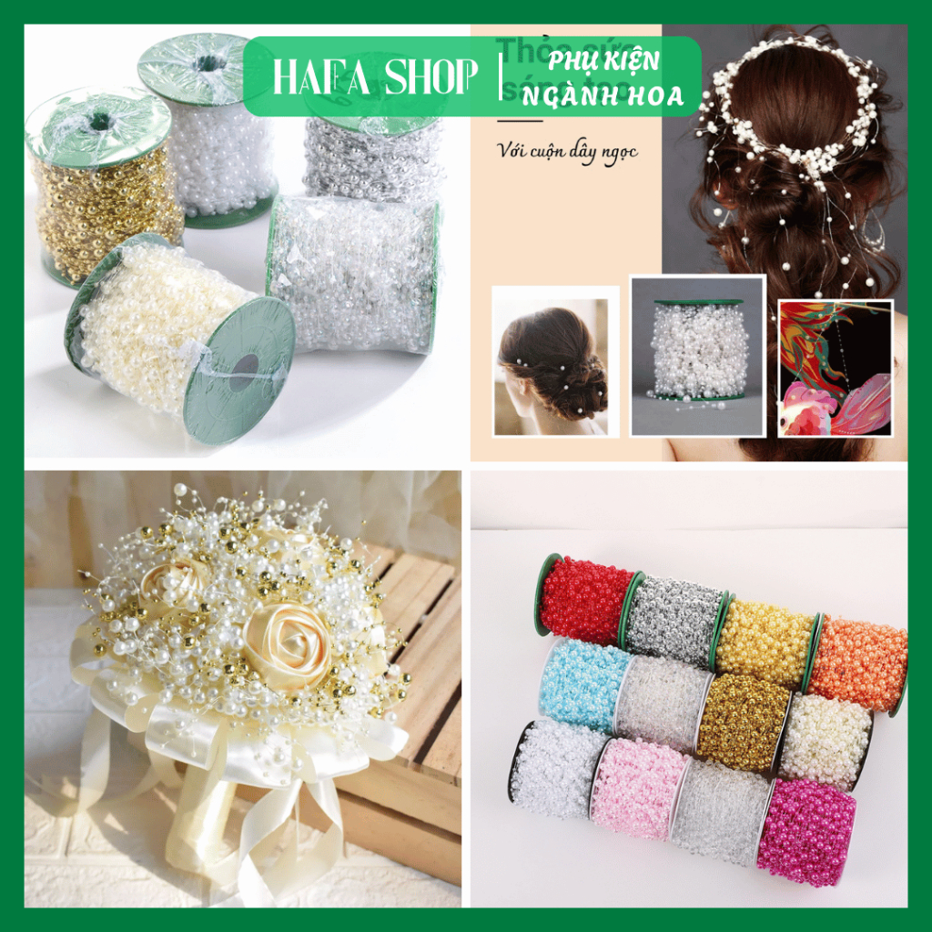 Dây Ngọc Trai Trang Trí Cuộn 60m Chuỗi Ngọc Hạt Trai Làm Bó Hoa Cưới Cho Cô Dâu, Trang Trí Decor Handmade.