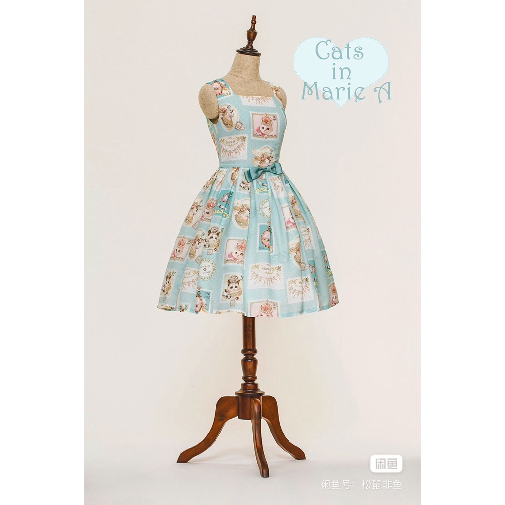 Váy đầm Lolita JSK chính hãng brand Think Fly x Marie A màu xanh mint bạc hà pastel mèo hoàng gia cổ