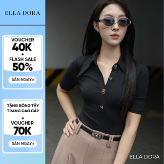 Áo thun polo ôm body ELLA DORA thiết kế cúc kim loại kiểu dáng thanh lịch 3 màu đỏ/đen/trắng [AT34]