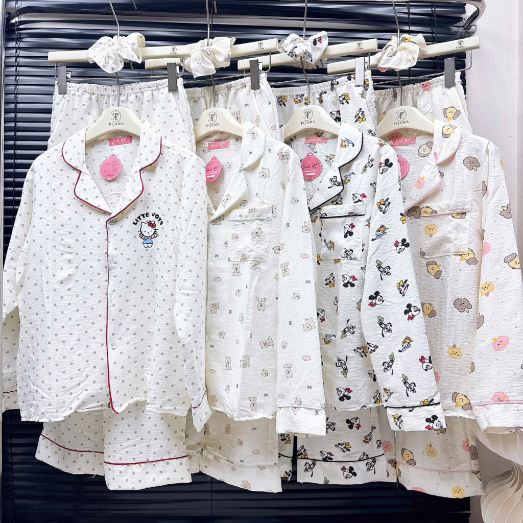 (Tặng Dây Buộc Tóc )Set Bộ Ngủ Pijama Nữ Cổ K Viền Màu Xinh Hot Hit