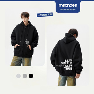 Áo Khoác Hoodie Zip Meandee Khoác Nỉ Nam Nữ Đôi Form Rộng Vải Nỉ Lót Lông, Bông Dày Mũ, Dây Kéo Đen, Xám Tiêu - KNSS1