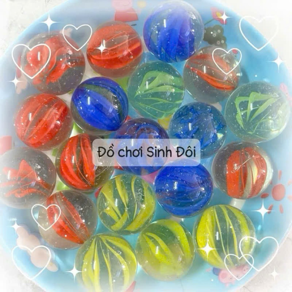 Bi thủy tinh lớn 25mm khía màu - bi ve truyền thống