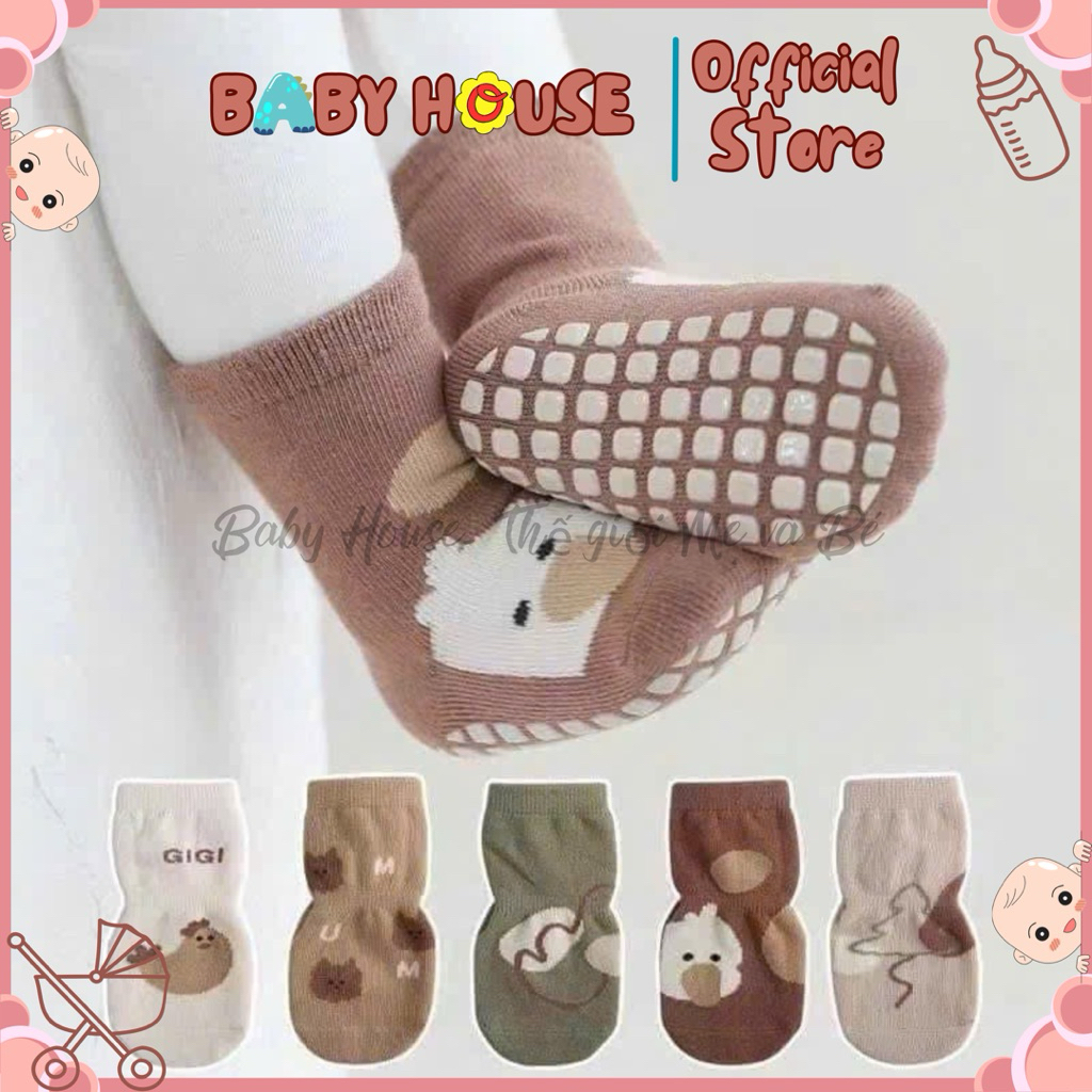 Set 5/10 Đôi tất chống trơn trượt cho bé 0-3 tuổi ( nhiều mẫu nhiều màu)