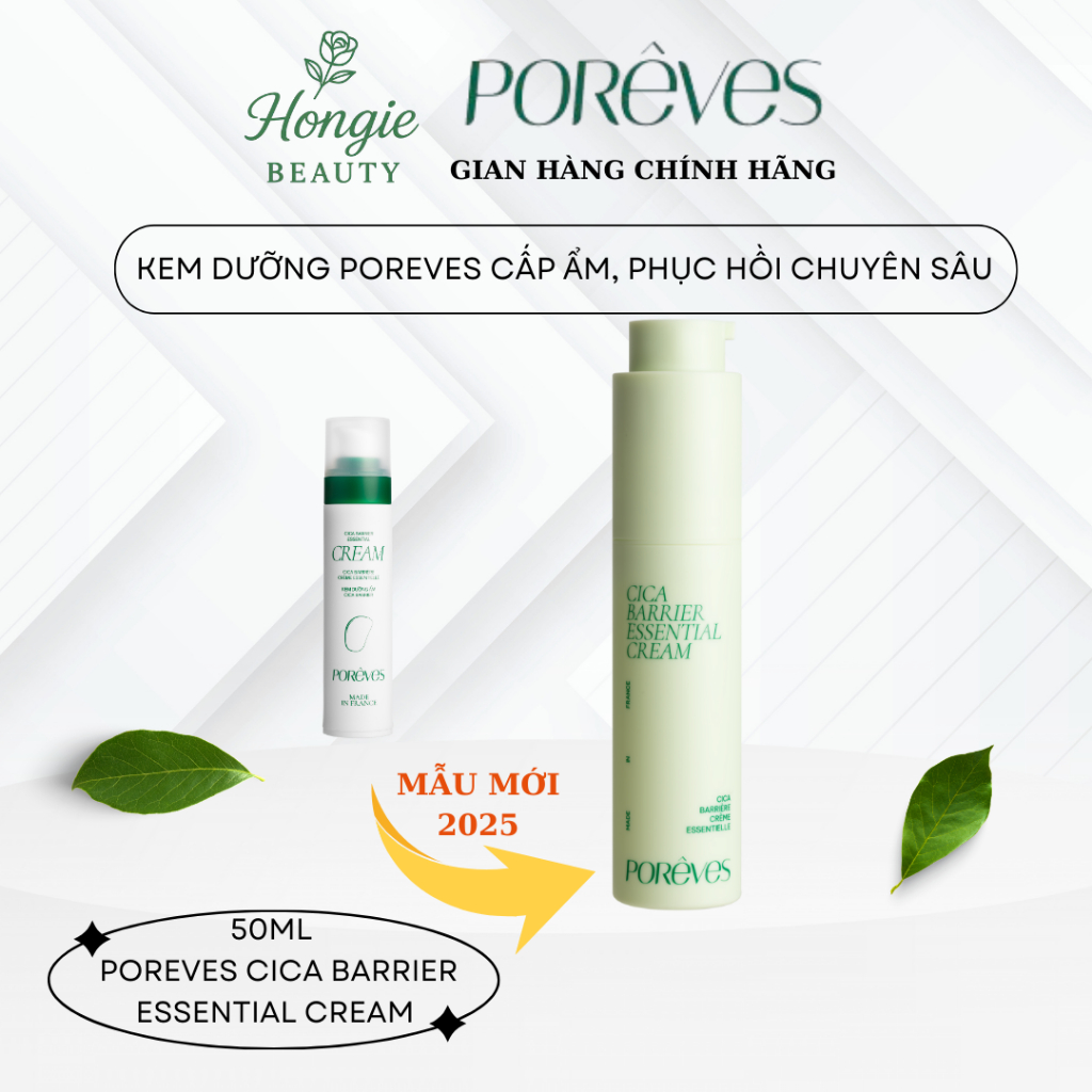 Kem dưỡng Poreves Cica Barrier Essential Cream, Kem dưỡng tiền lợi khuẩn phục hồi, làm dịu da