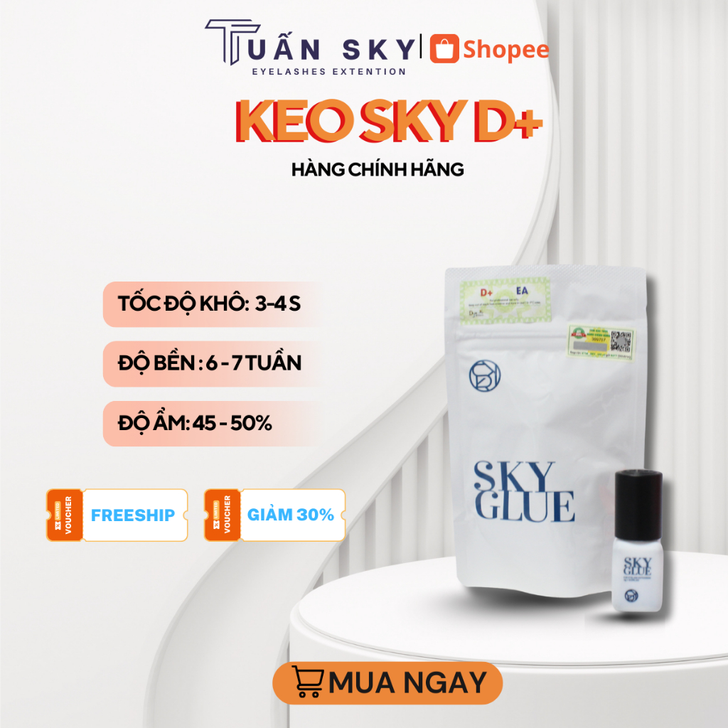 Keo nối mi Sky D+ khô chậm 3-4s, Sky S+ 1-2s khô nhanh , 5ml, Dụng cụ nối mi TUẤN SKY