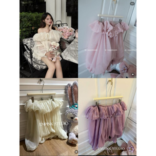 Empink Studio/ Áo Trễ Vai Bồng 2Lớp Bồng 3 Màu