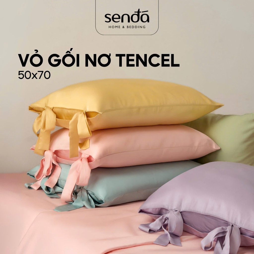 Vỏ gối Nơ Lụa Tencel Sen Đá Home Bedding 50x70 cm cao cấp trơn màu, áo gối bao gối nằm 100% Lyocell