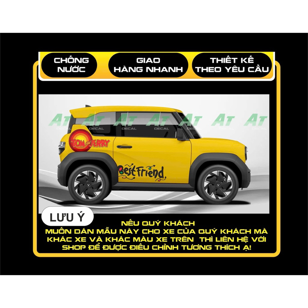 Decal tem chữ Tom and Jerry dành cho xe ô tô . Tem in 4 lớp chống thấm nước cao cấp