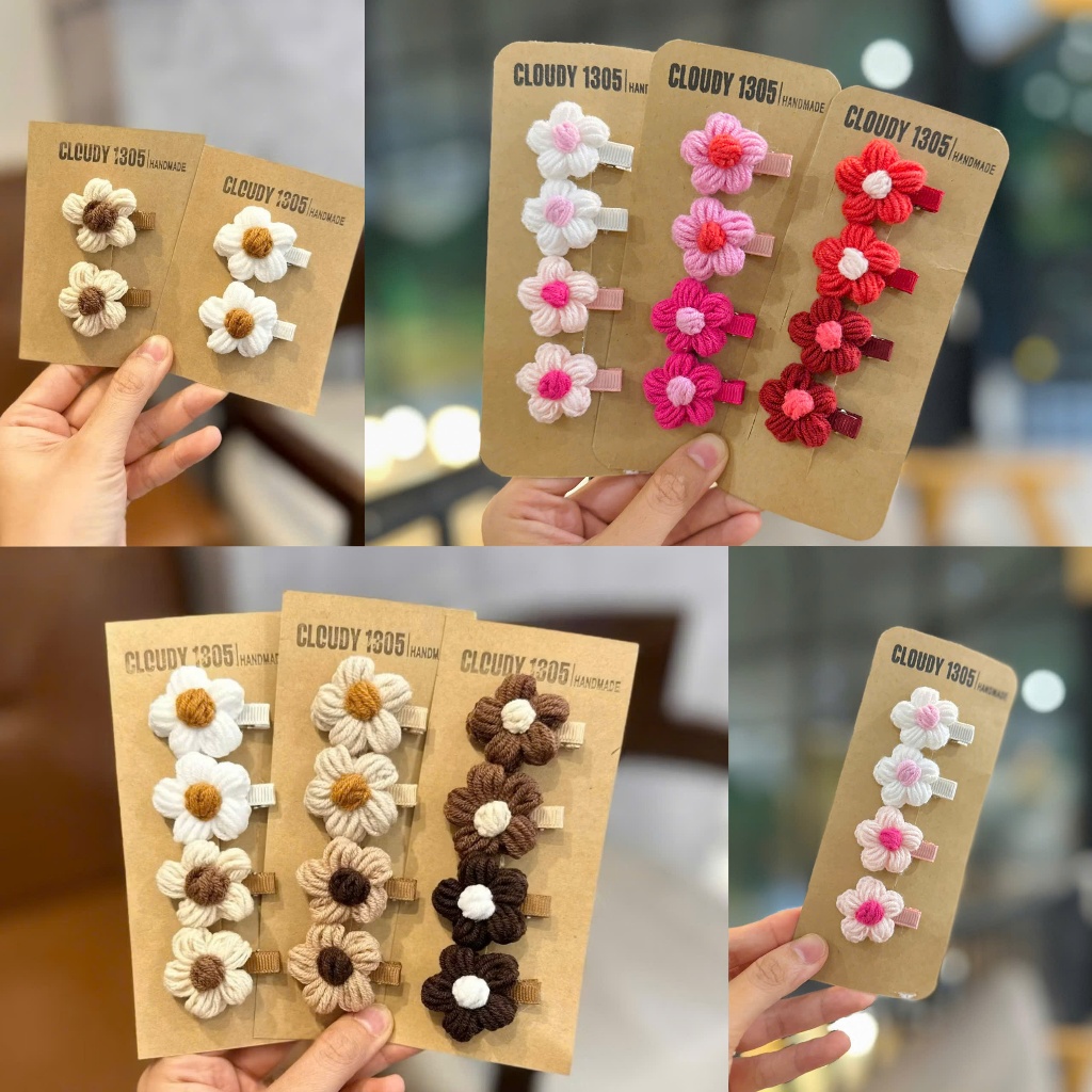 Set Kẹp Tóc Mái Bé Gái Hoa Len Siêu Cute  Vintage Handmade By Cloudy's Mami