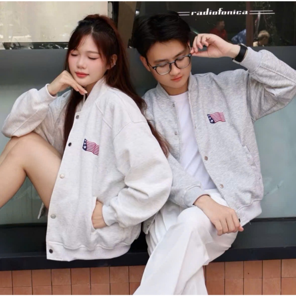 Áo Khoác Bomber Jacket Nam nữ Logo Lá Cờ Aa - Áo Khoác  Bomber Nam Nữ Chất Nỉ Siêu Xinh