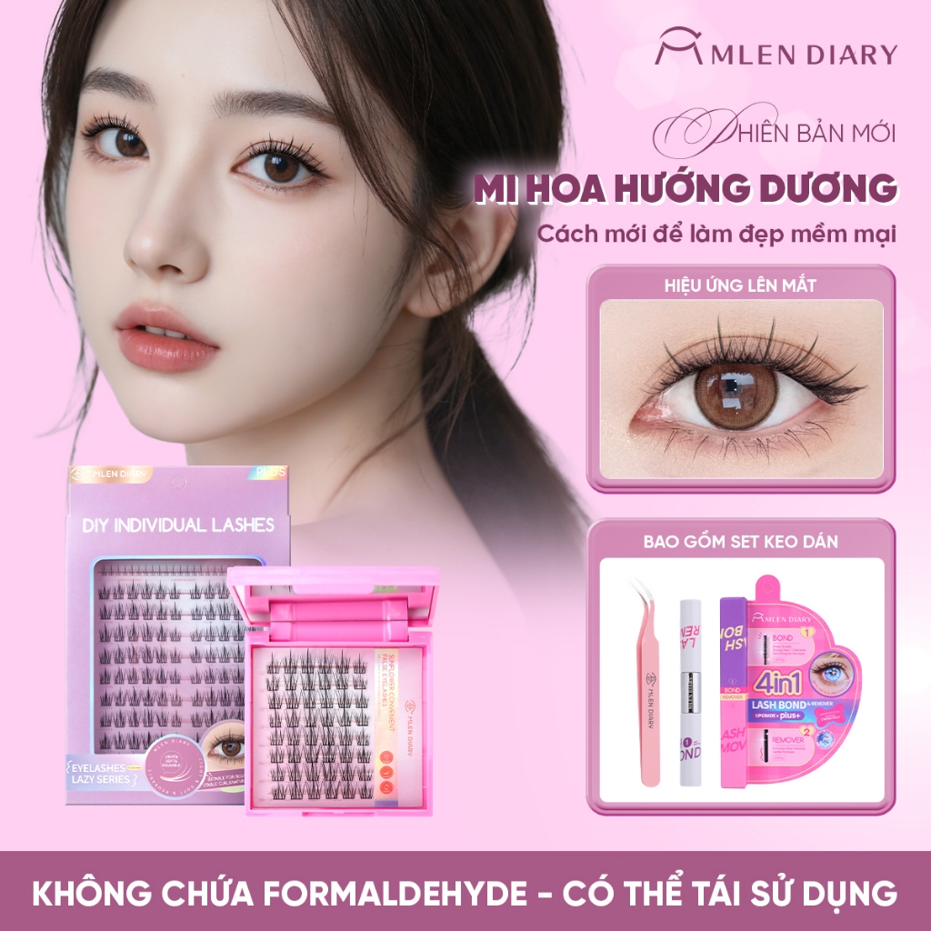 Lông Mi Giả HOA HƯỚNG DƯƠNG MLEN DIARY Mi Cụm Tách Sợi Tự Nhiên Mềm Mại Cho Mắt To Tròn Tự Nhiên