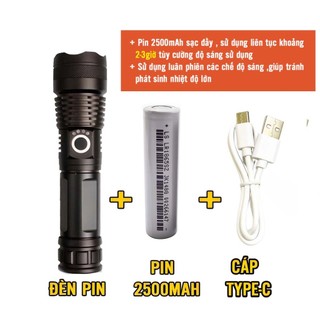 Đèn Pin Siêu Sáng Cầm tay XHP50 sạc Type-C pin trâu
