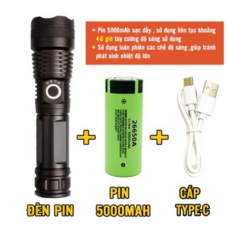 Đèn Pin Siêu Sáng Cầm tay XHP50 sạc Type-C pin trâu