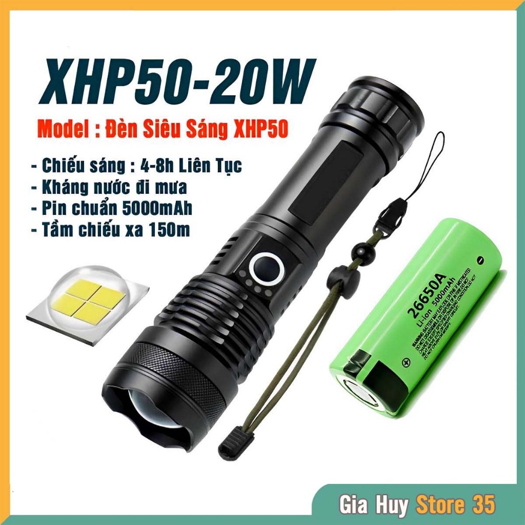 Đèn Pin Siêu Sáng Cầm tay XHP50 sạc Type-C pin trâu