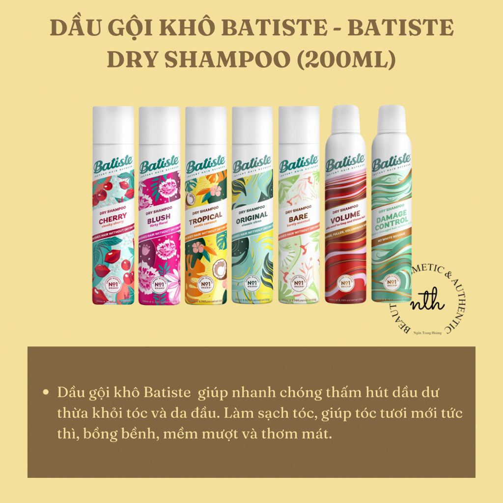 DẦU GỘI KHÔ BATISTE - BATISTE DRY SHAMPOO (200ML)