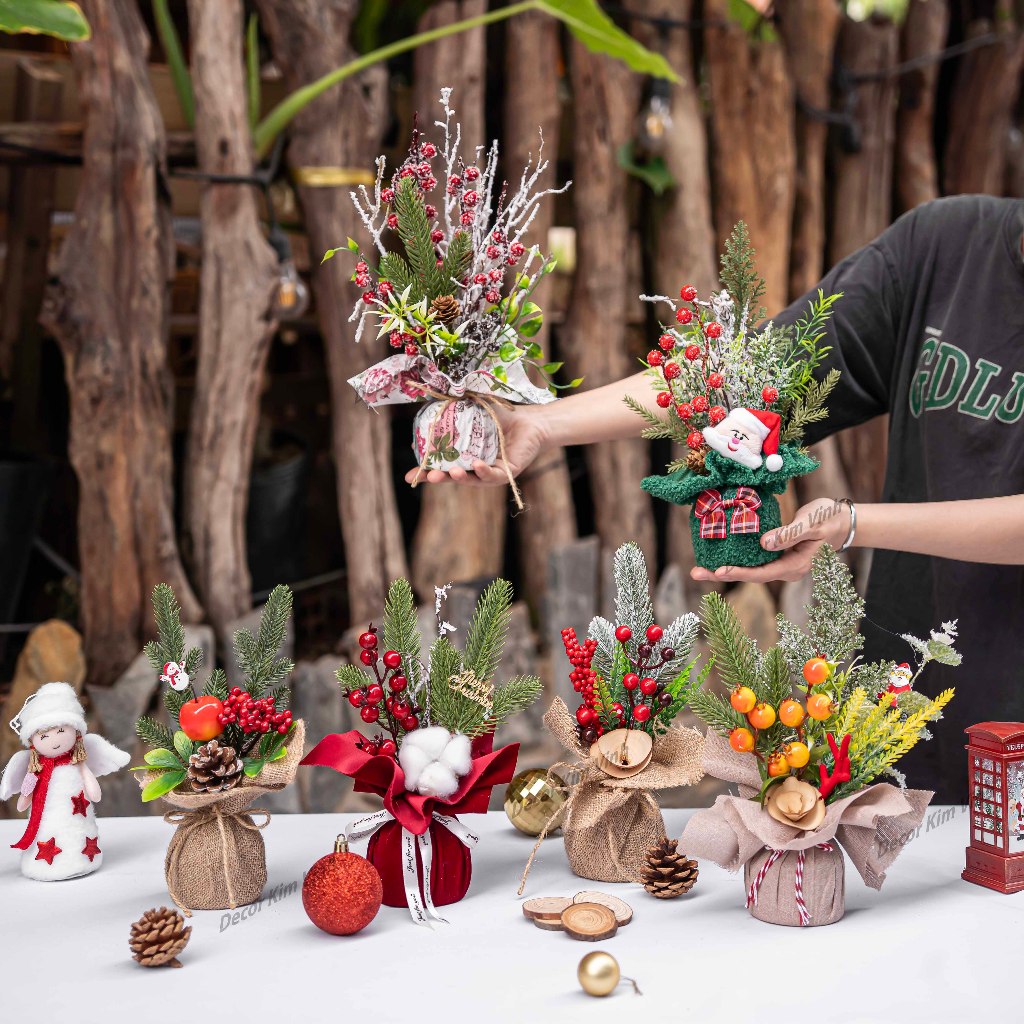 Cây Thông Nhí TNM Cây 25cm Trang Trí Giáng Sinh Cây Thông Noel Kèm Đèn