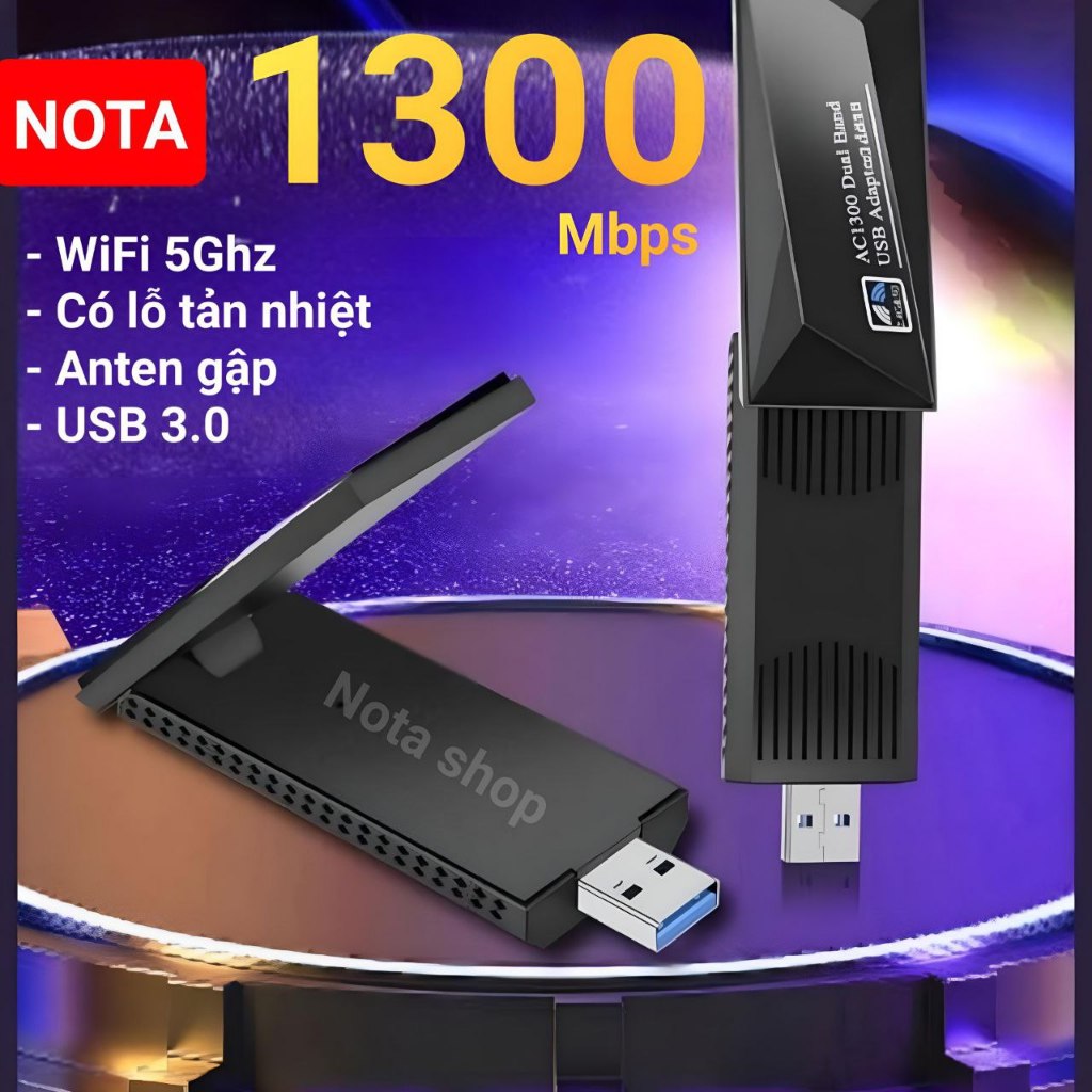 [Hỏa Tốc] USB WiFi 1300 Anten Gập WiFi 5G có khe tản nhiệt gấp gọn nâng cấp wifi lên 5G cho PC lapto
