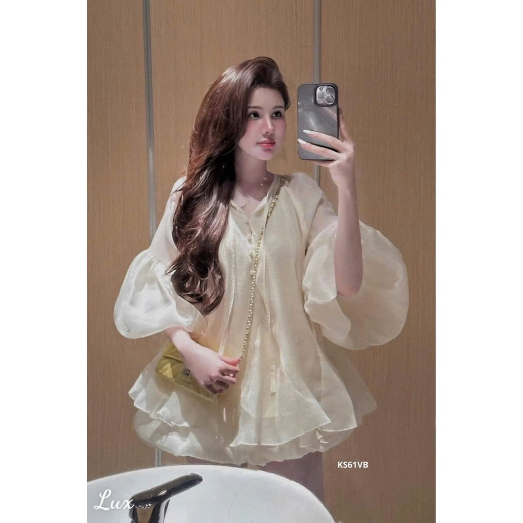 Set Áo Tơ Babydoll Tay Phồng Bí Form Giấu Quần Kèm Váy Ngắn Kieupham.shop | BigBuy360 - bigbuy360.vn