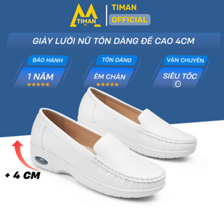 Giày lười nữ chất liệu da vải slip on kiểu mọi đế cao màu trắng độn đế bảo hành 1 năm GD28 TIMAN
