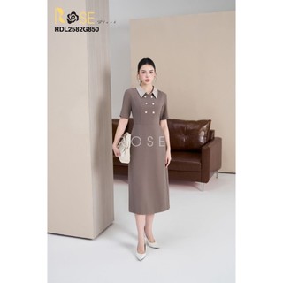 Đầm lụa  tay cộc phối cổ Rose Chất lụa Damin cao cấp