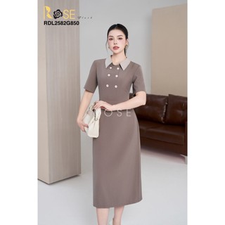 Đầm lụa  tay cộc phối cổ Rose Chất lụa Damin cao cấp