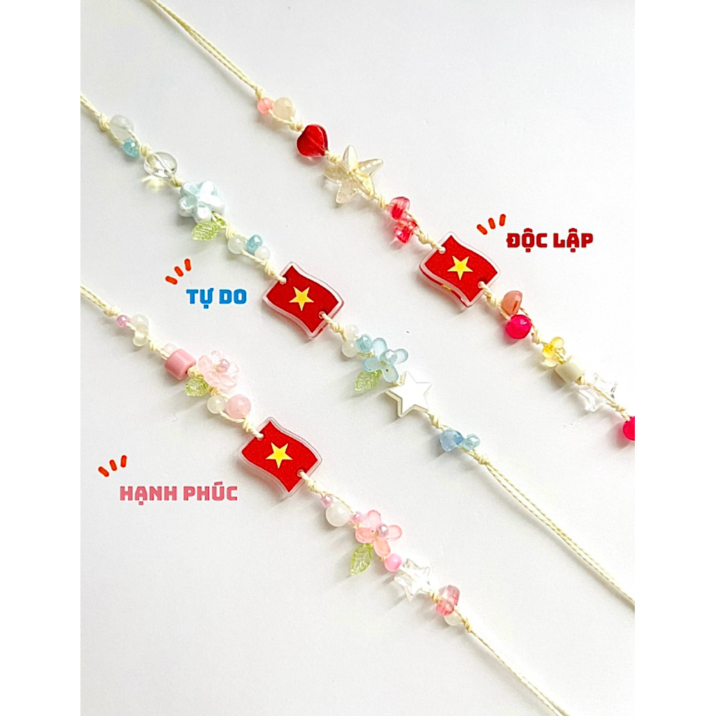 Vòng tay handmade lá cờ Việt Nam, vòng tay lá cờ tổ quốc, vòng tay dây rút lá cờ, vòng tay lá cờ Việ