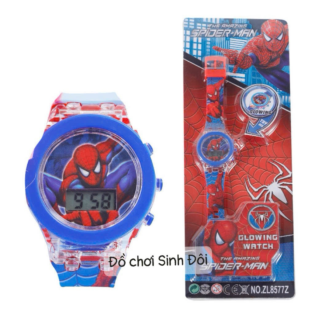 Đồng hồ siêu nhân nhện có đền đổi màu - đồng hồ bé trai