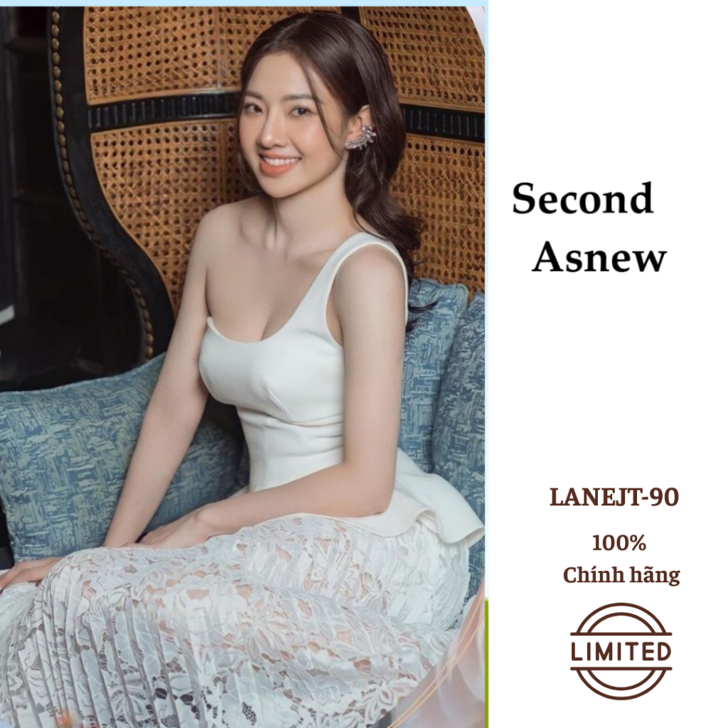 THANH LÝ - Set LANE JT áo lệch vai và váy midi voan mỏng trắng - Size S- Hàng hiệu 2hand LANEJT-90