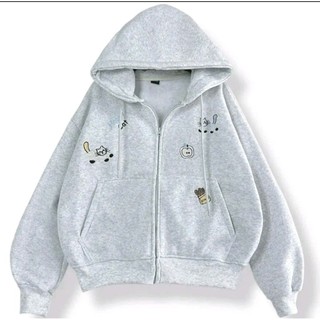 Áo Khoác Nỉ Zip Form Boxy Logo Thêu Mèo Táo Happy Cat Có Túi Trong Thời Trang Super Fashion P
